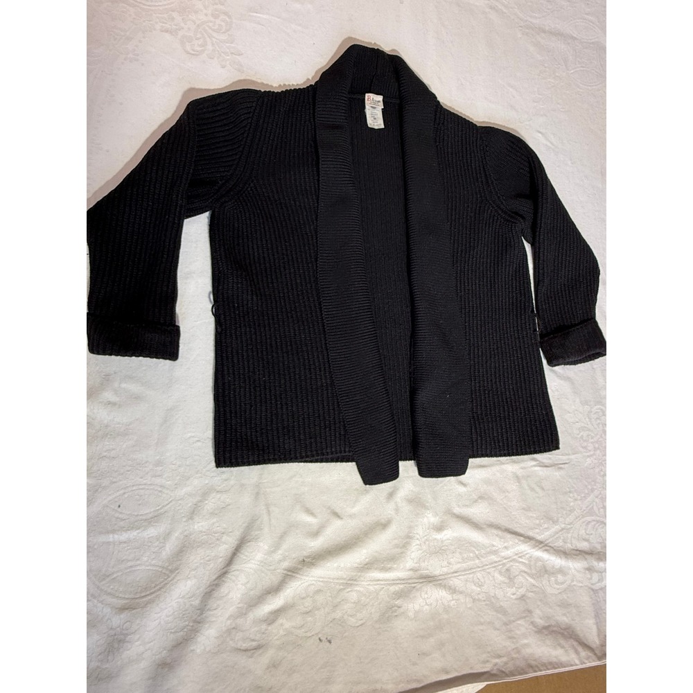 B. & Sons Black Merino Extrafine Wool Ribbed Shawl Collar Cardigan Sweater M